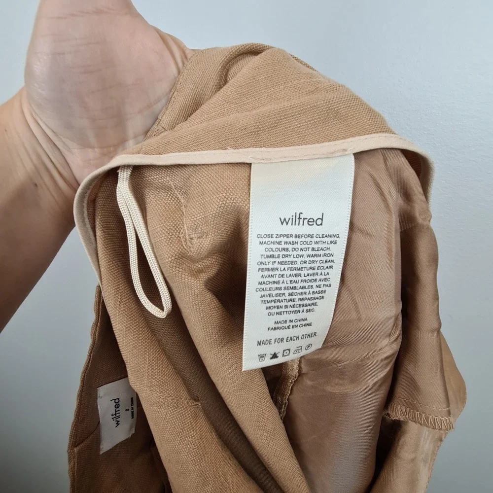 Wilfred Aritzia Tan Linen Lyocell Tie Waist High Rise Tapered Pants Size 0
